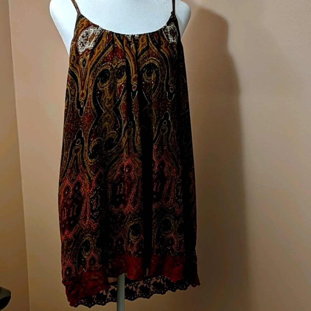 Maroon print spaghetti strap dress by Tobi